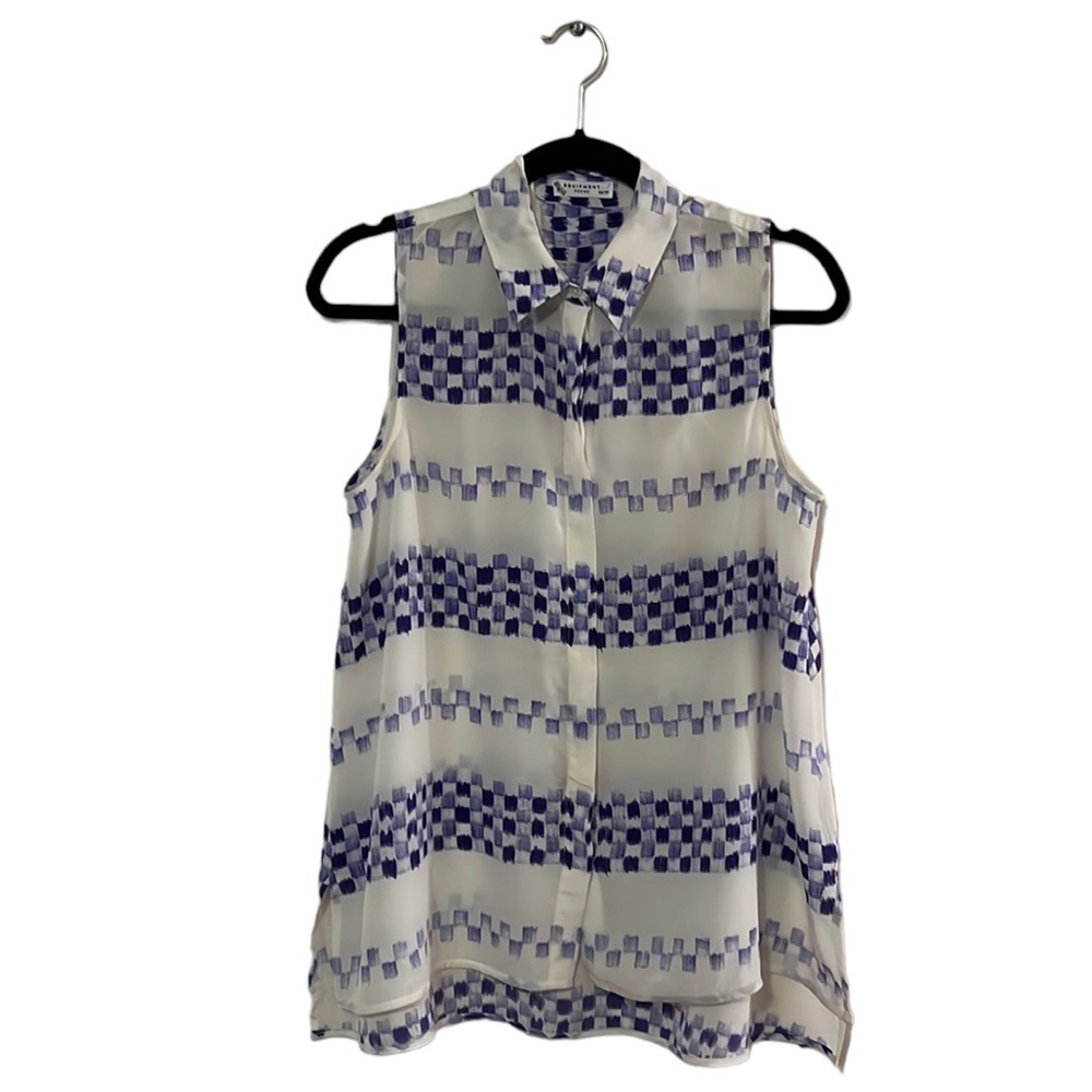 Equipment Femme Purple & White Silk Sleeveless Top-XS/TP*** see measurem…